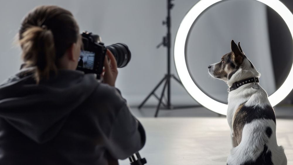 Фотограф, който прави фотосесия на куче